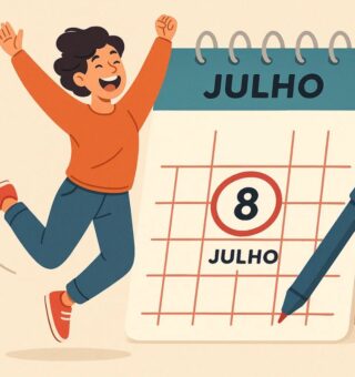 Um homem comemorando pelo Novo feriado no dia 8 de julho