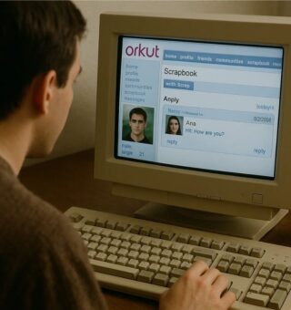 Um jovem está usando o Orkut em seu computador