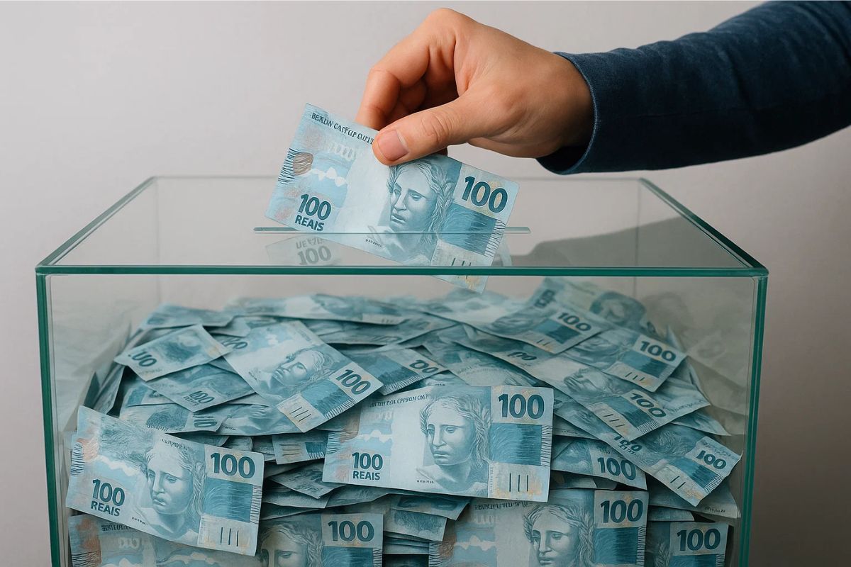 Uma pessoa coloca R$ 100 em uma caixa querendo juntar R$ 1 milhão