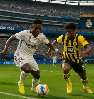 Confronto entre jogadores do Real Madrid x Borussia Dortmund em campo