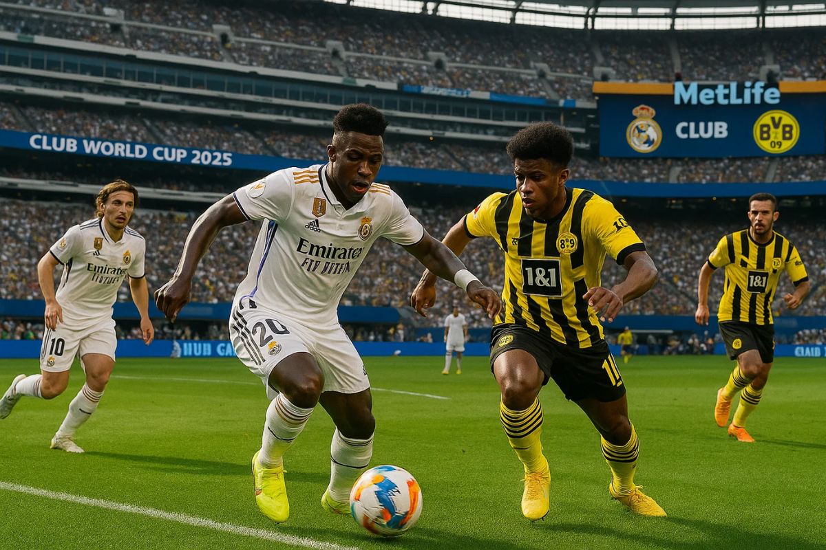 Confronto entre jogadores do Real Madrid x Borussia Dortmund em campo