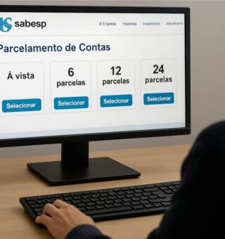 Uma pessoa pelo computador fazendo o parcelamento da Sabesp