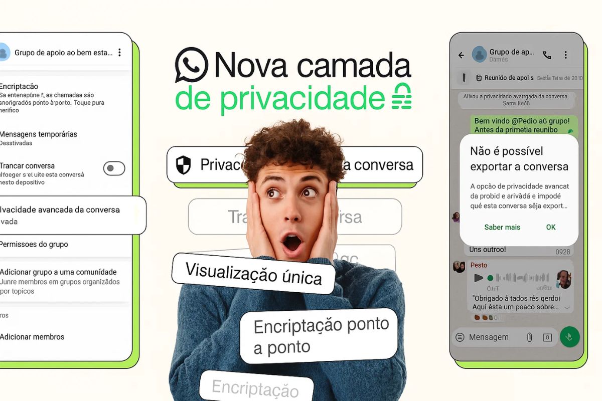 um rapaz assustado com a novidade do WhatsApp