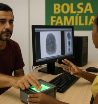 Um rapaz realizando o cadastro da biometria no bolsa família