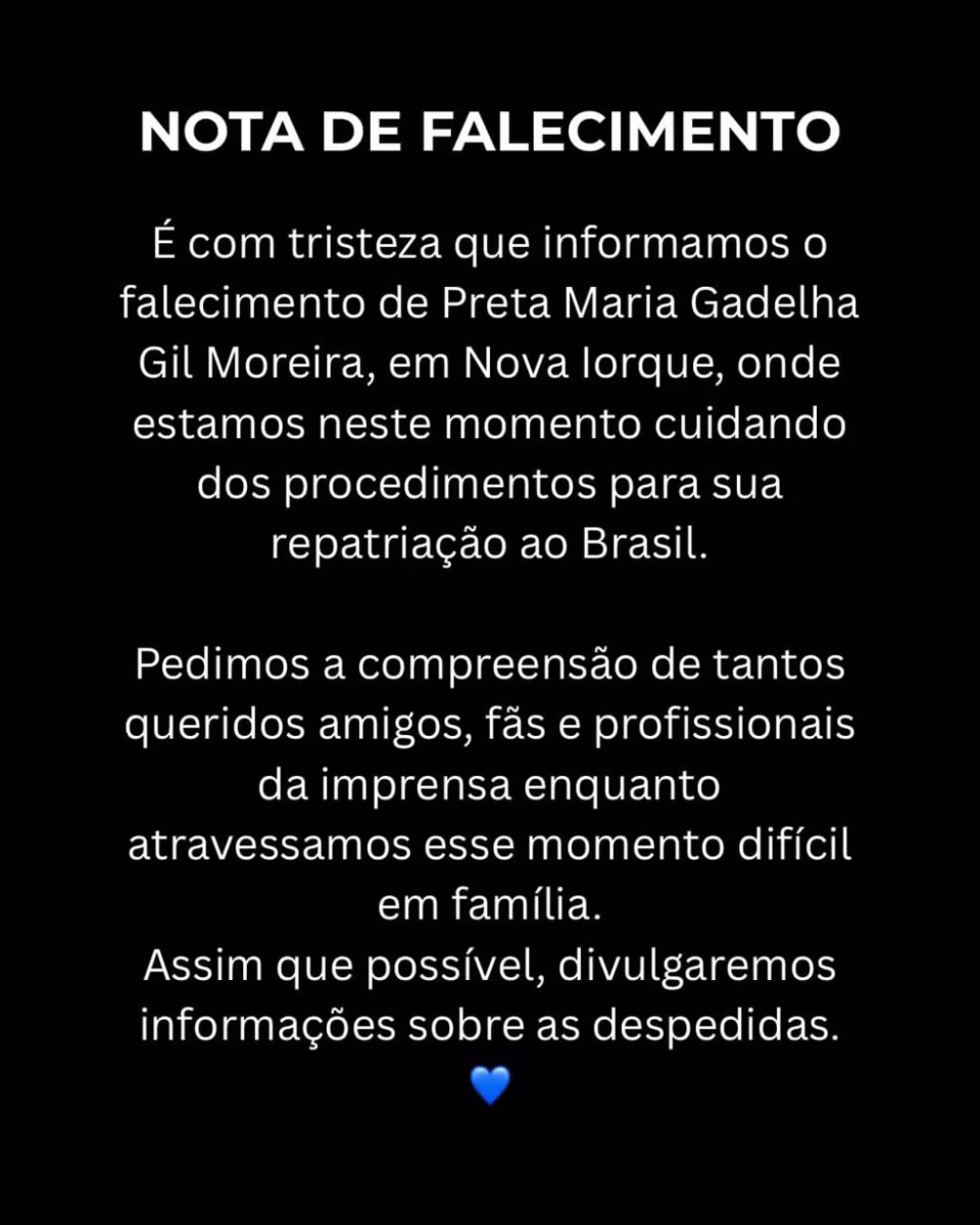 Preta Gil morreu nos Estados Unidos: Como vai funcionar a repatriação do corpo?