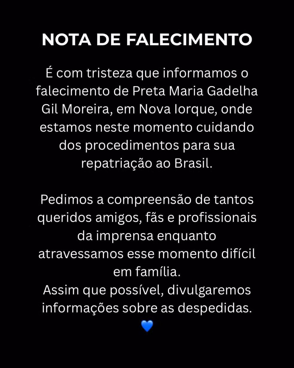 Preta Gil morreu nos Estados Unidos: Como vai funcionar a repatriação do corpo?