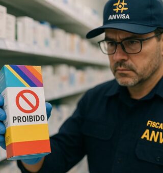 Agente da Anvisa retirando a Marca de medicamento da prateleira