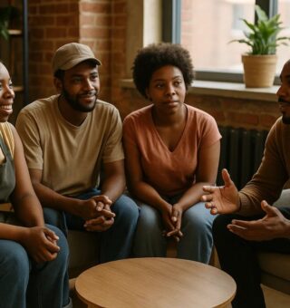 um grupo de empreendedores conversando durante a mentoria exclusiva e 100% gratuita para negros