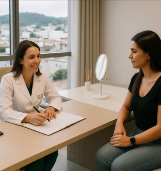 Uma mulher sendo atendida para obter plásticas mais baratas em Ubá