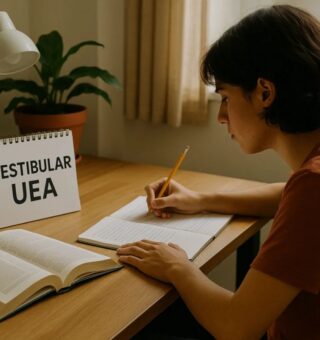Uma menina estudando para o vestibular UEA