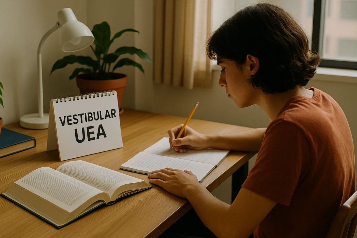 Uma menina estudando para o vestibular UEA