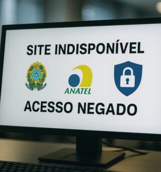 Uma tela no computador com acesso indisponível após bloqueio da Anatel