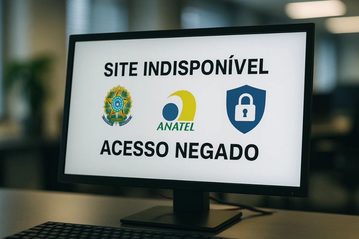 Uma tela no computador com acesso indisponível após bloqueio da Anatel