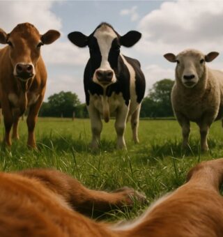 Animal que cai duro (POV). Na imagem dá pra ver dois bois e uma ovelha