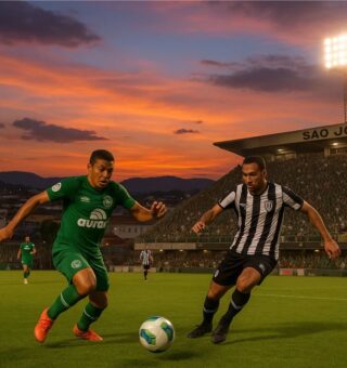 Foto do de dois jogadores no confronto Athletic x Chapecoense