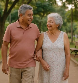 Um casal de idosos retratando que o Brasil está mais velho