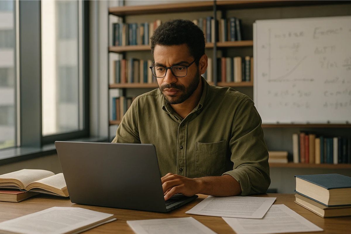 Um pesquisador da CNPq em frente ao notebook em seu escritório