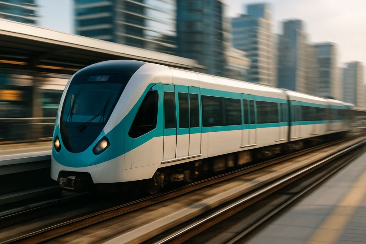 Um trem da CRRC em movimento