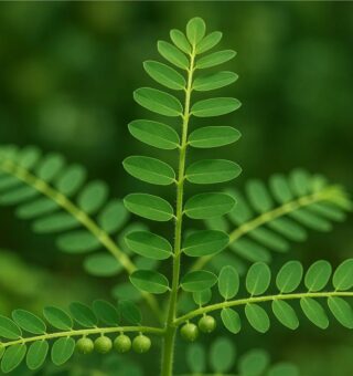 Imagem com foco na planta do Chá de quebra pedra