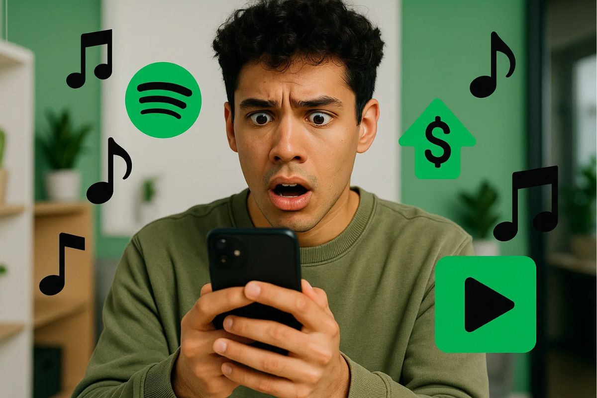 Um dos Clientes do Spotify vendo a mudança no valor da sua fatura com o celular na mão
