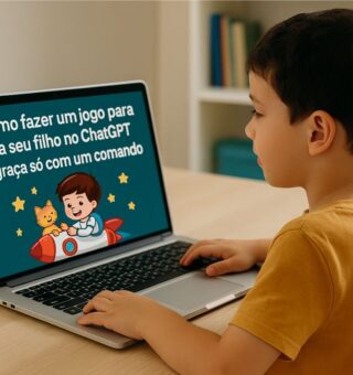 Uma criança no notebook depois do seu pai ver Como fazer um jogo para seu filho no ChatGPT