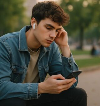 Um jovem sozinho na praça no Dia dos Solteiros
