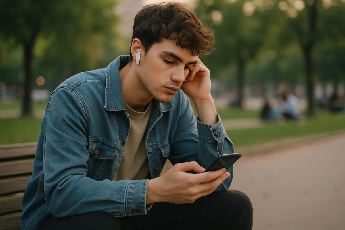Um jovem sozinho na praça no Dia dos Solteiros