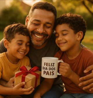 Dia dos pais: um pai abraça uma filha e um filho