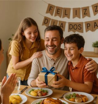 Uma família comemorando o Dia dos pais