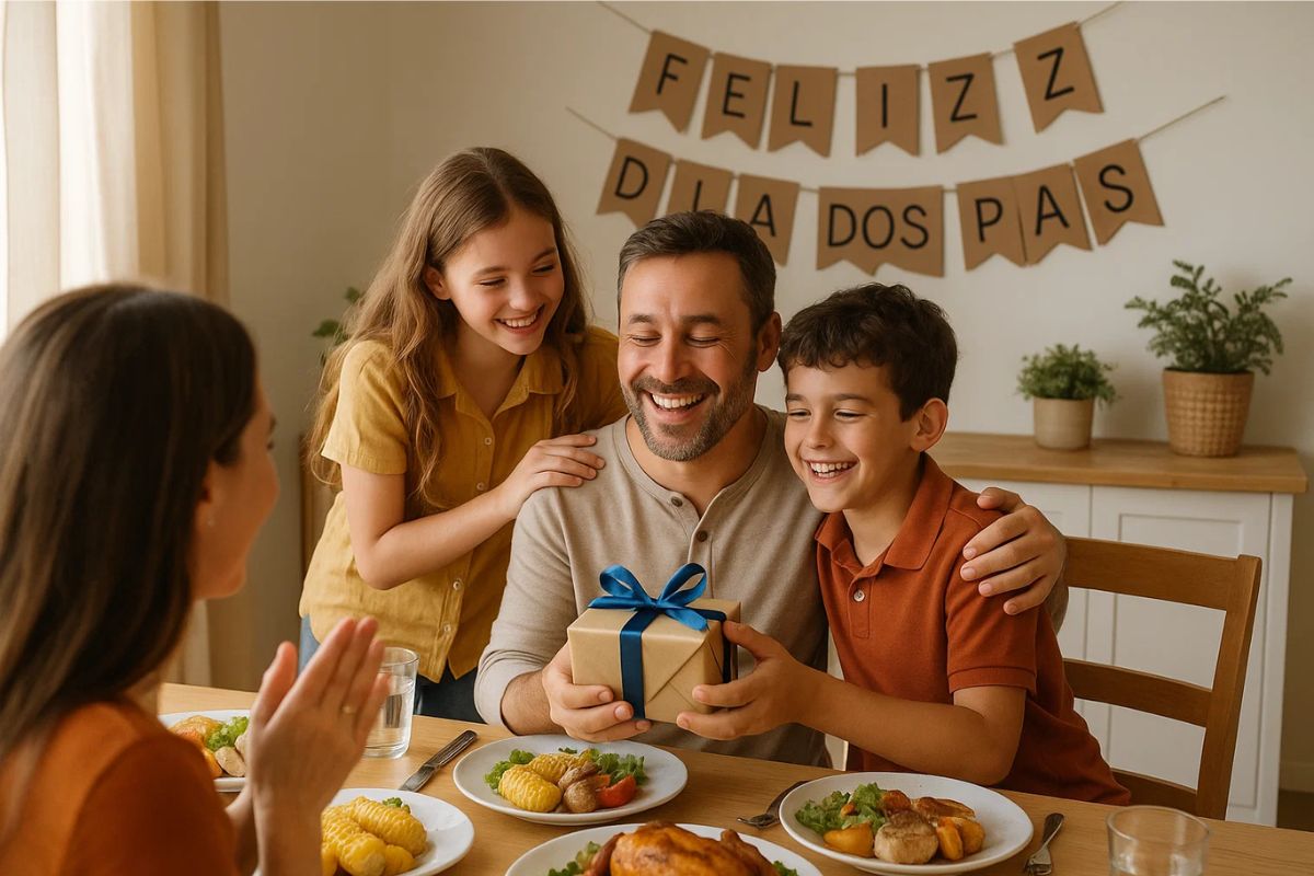 Uma família comemorando o Dia dos pais