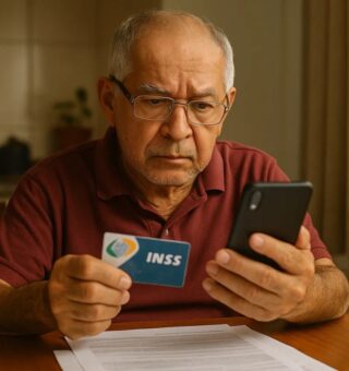 Um senhor com o celular na mão enquanto confere se É verdade que o INSS está pedindo prova de vida