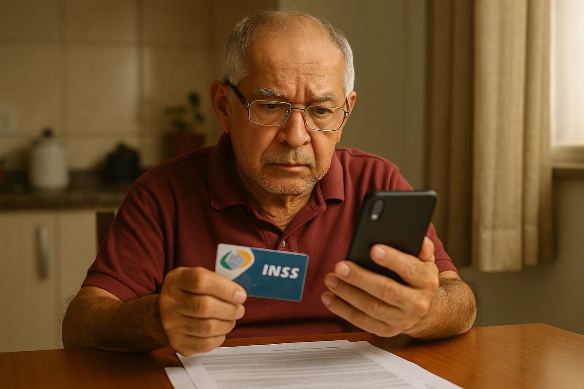 Um senhor com o celular na mão enquanto confere se É verdade que o INSS está pedindo prova de vida
