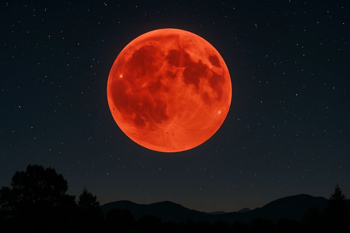Eclipse Lunar no céu pela noite