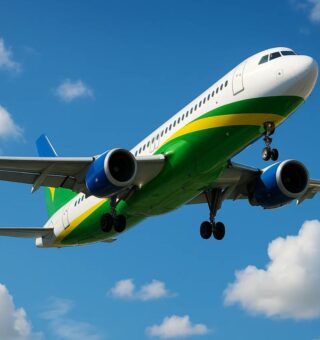 Avião da Embraer no céu azul