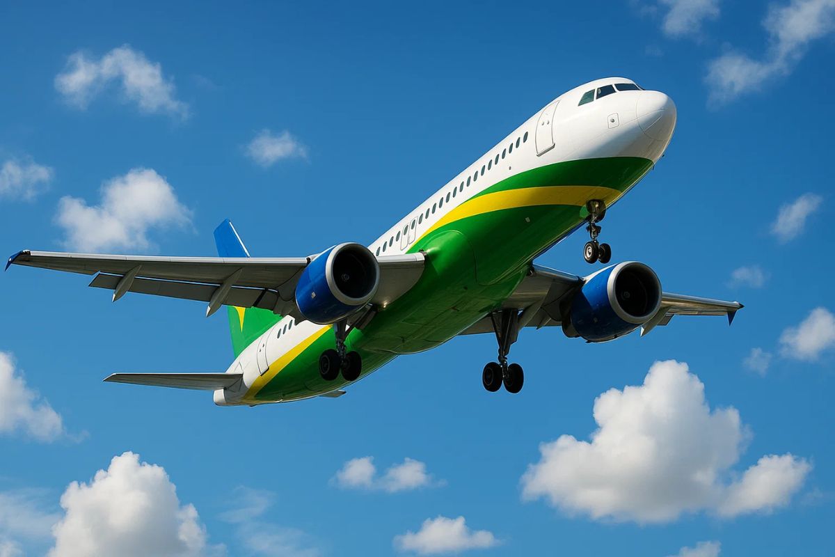 Avião da Embraer no céu azul