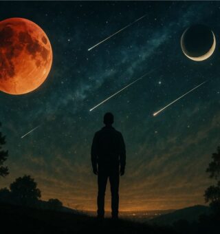 Uma pessoa á noite observando o céu sob eventos astronômicos