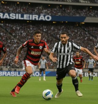 Jogadores do Flamengo e Ceará em campo