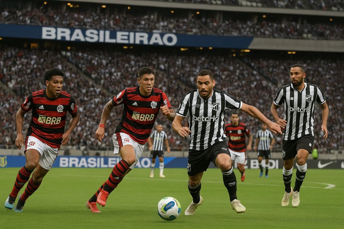 Jogadores do Flamengo e Ceará em campo