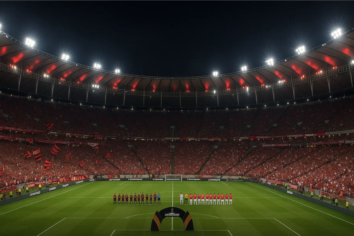imagem do estádio lotado para o jogo do Flamengo e Internacional