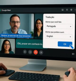 Pessoas em uma reunião do Google Meet usando a tradução simultânea