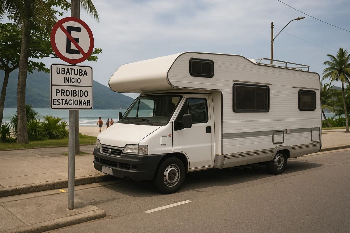 Uma motorhome estacionada após a nova regra de trânsito
