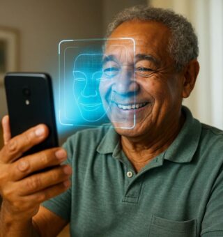 um senhora fazendo a PROVA DE VIDA INSS 2025 pelo celular