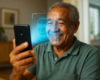 um senhora fazendo a PROVA DE VIDA INSS 2025 pelo celular