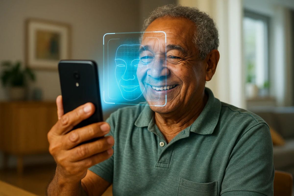 um senhora fazendo a PROVA DE VIDA INSS 2025 pelo celular