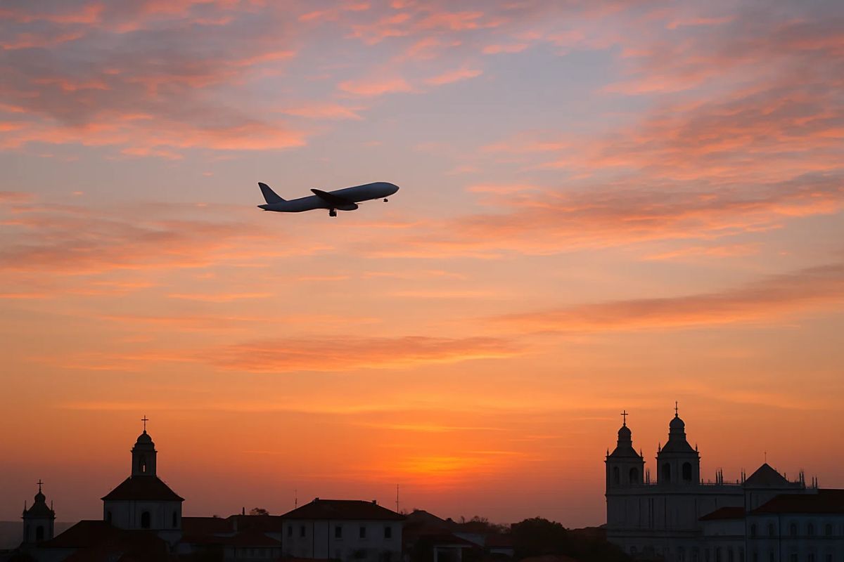 um avião sobrevoando Portugal