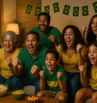 Uma família torcendo para a Seleção brasileira