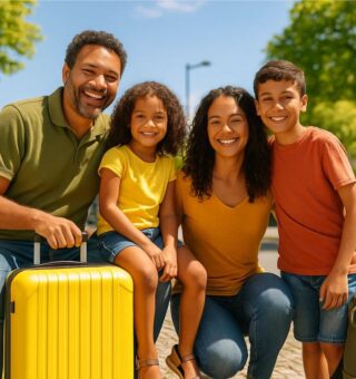 Uma família reunida feliz aproveitando o feriado de Setembro