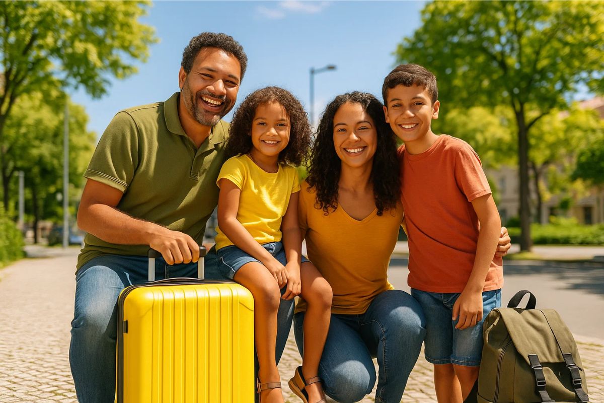 Uma família reunida feliz aproveitando o feriado de Setembro