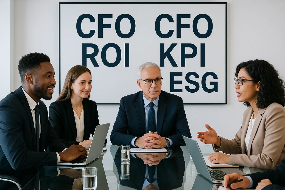 Uma reunião com quatro pessoas sobre as Siglas corporativas