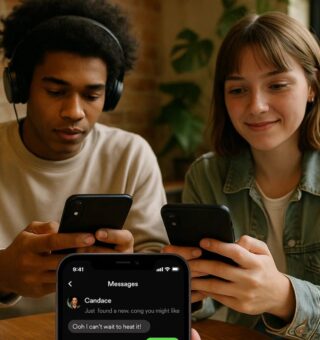 Um grupo de jovens usando a nova função do Spotify no celular